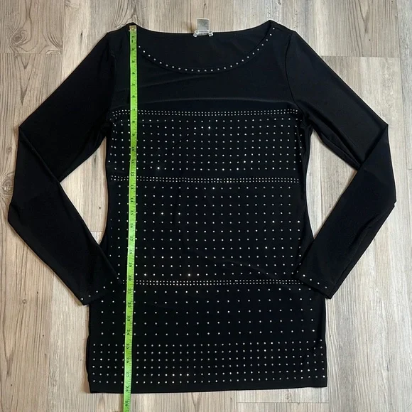 EUC Cache Blong Black Silver Studded Long Sleeve Top, M - Picture 6 of 10